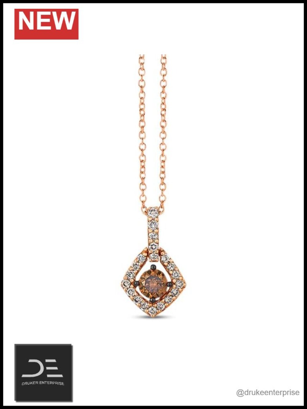 1.50 CT Brown White Diamond Pendant Necklace 18" Rope Chain 14K Rose Gold
